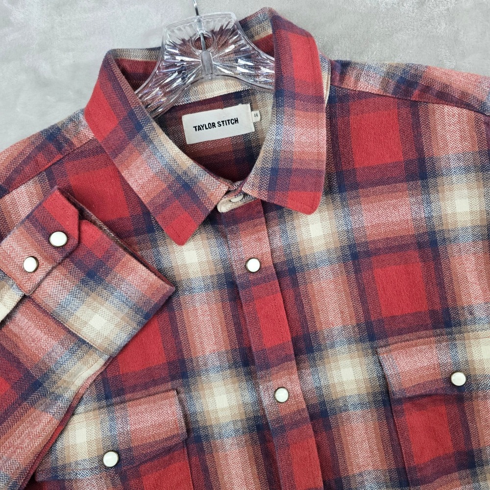 Taylor Stitch The Glacier Western Shirt Mens 44 XL Red Plaid Pearl Snap Flannel